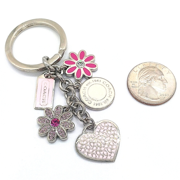 COACH Vintage Pink Heart Daisy Swarovski Crystal Keychain Fob Purse Charm #92018 - Picture 4 of 6